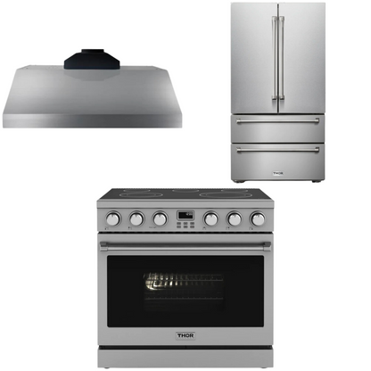 THOR Contemporary Package - 36" Electric Range, Range Hood and Refrigerator, AP-ARE36-C16