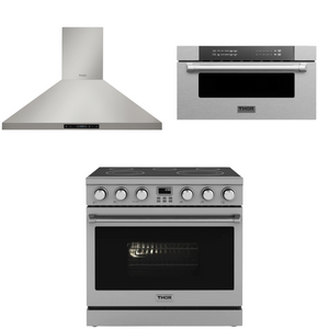 THOR Contemporary Package - 36" Electric Range, Range Hood and Microwave, AP-ARE36-C19