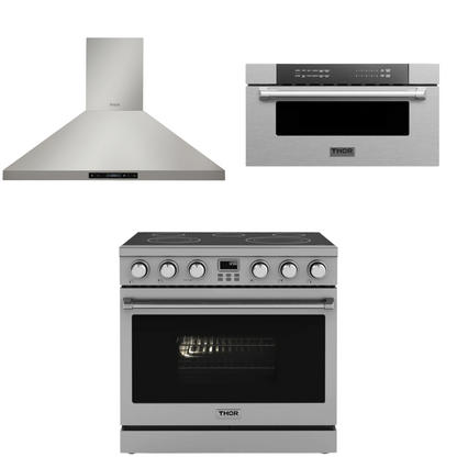THOR Contemporary Package - 36" Electric Range, Range Hood and Microwave, AP-ARE36-C19