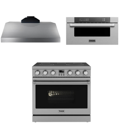 THOR Contemporary Package - 36" Electric Range, Range Hood and Microwave, AP-ARE36-C21