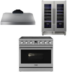 THOR Contemporary Package - 36" Electric Range, Range Hood and Wine Cooler, AP-ARE36-C23
