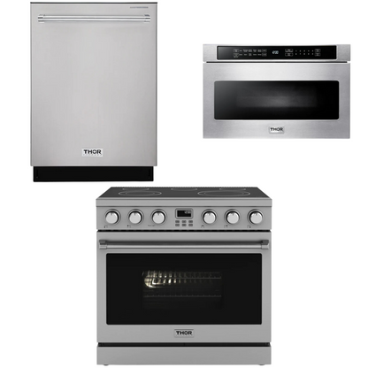THOR Contemporary Package - 36" Electric Range, Dishwasher and Microwave, AP-ARE36-C30
