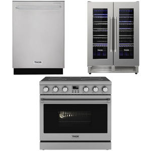 THOR Contemporary Package - 36" Electric Range, Dishwasher and Wine Cooler, AP-ARE36-C33