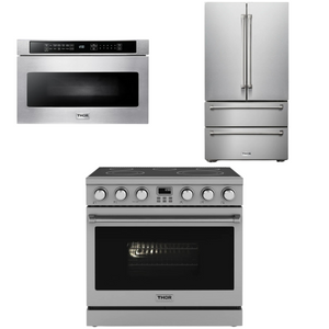 THOR Contemporary Package - 36" Electric Range, Refrigerator and Microwave, AP-ARE36-C34