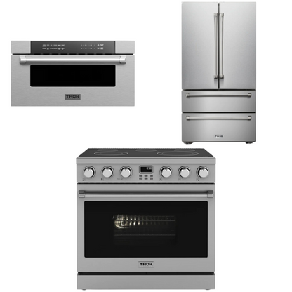 THOR Contemporary Package - 36" Electric Range, Refrigerator and Microwave, AP-ARE36-C35