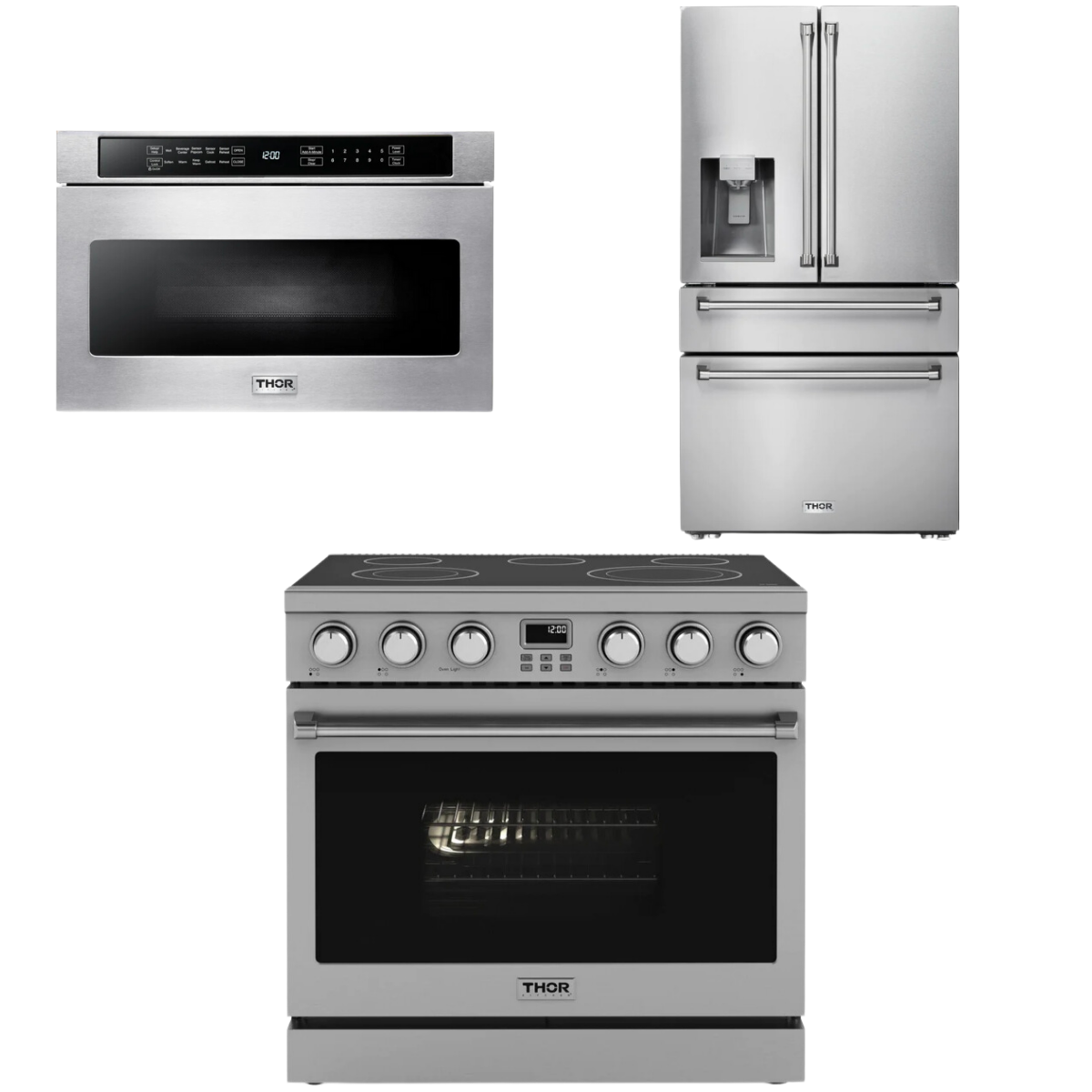 THOR Contemporary Package - 36" Electric Range, Refrigerator and Microwave, AP-ARE36-C36