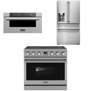 THOR Contemporary Package - 36" Electric Range, Refrigerator and Microwave, AP-ARE36-C37