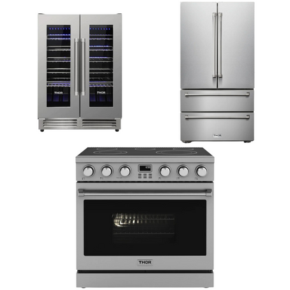 THOR Contemporary Package - 36" Electric Range, Refrigerator and Wine Cooler, AP-ARE36-C38