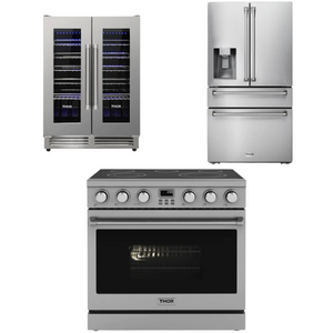 THOR Contemporary Package - 36" Electric Range, Refrigerator and Wine Cooler, AP-ARE36-C39