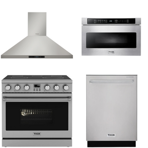 THOR Contemporary Package - 36" Electric Range, Range Hood, Dishwasher and Microwave, AP-ARE36-C50