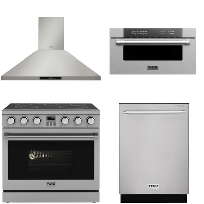 THOR Contemporary Package - 36" Electric Range, Range Hood, Dishwasher and Microwave, AP-ARE36-C51