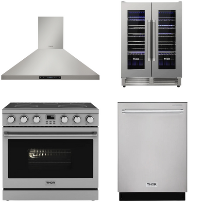 THOR Contemporary Package - 36" Electric Range, Range Hood, Dishwasher and Wine Cooler, AP-ARE36-C57