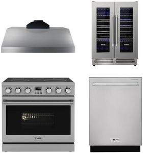 THOR Contemporary Package - 36" Electric Range, Range Hood, Dishwasher and Wine Cooler, AP-ARE36-C59