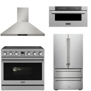 THOR Contemporary Package - 36" Electric Range, Range Hood, Refrigerator and Microwave, AP-ARE36-C61