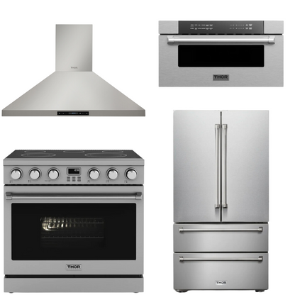 THOR Contemporary Package - 36" Electric Range, Range Hood, Refrigerator and Microwave, AP-ARE36-C61
