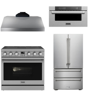 THOR Contemporary Package - 36" Electric Range, Range Hood, Refrigerator and Microwave, AP-ARE36-C65