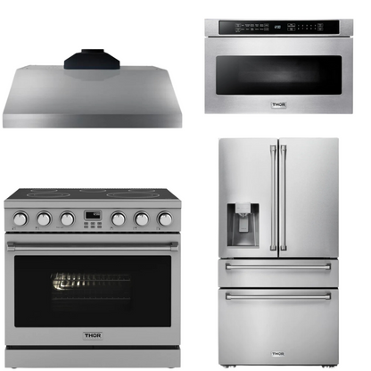 THOR Contemporary Package - 36" Electric Range, Range Hood, Refrigerator and Microwave, AP-ARE36-C66