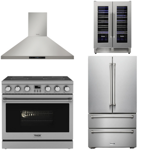 THOR Contemporary Package - 36" Electric Range, Range Hood, Refrigerator and Wine Cooler, AP-ARE36-C68