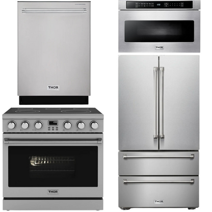 THOR Contemporary Package - 36" Electric Range, Refrigerator, Dishwasher and Microwave, AP-ARE36-C74