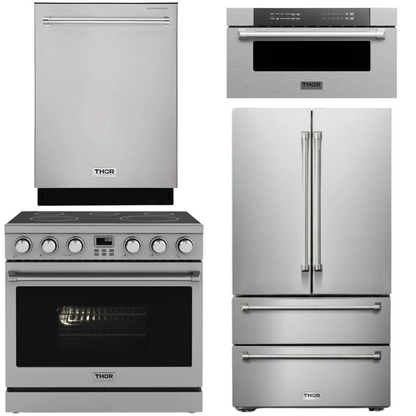 THOR Contemporary Package - 36" Electric Range, Refrigerator, Dishwasher and Microwave, AP-ARE36-C75