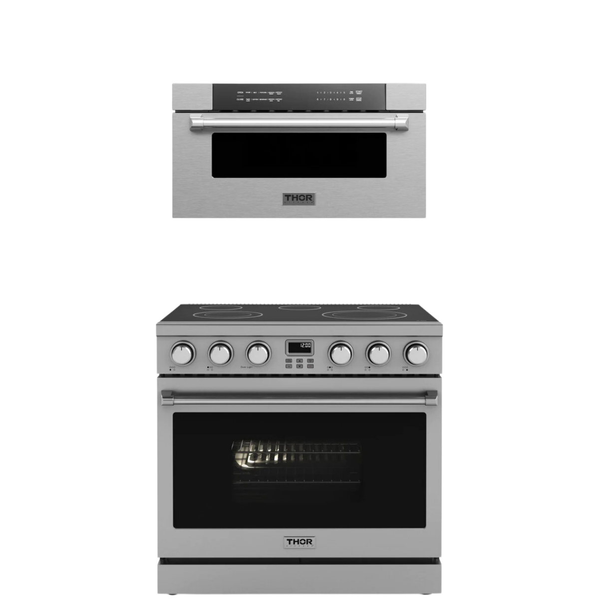 THOR Contemporary Package - 36" Electric Range and 30" Microwave Drawer, AP-ARE36-C8