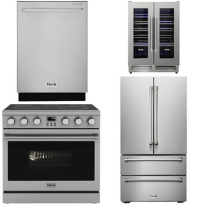 THOR Contemporary Package - 36" Electric Range, Refrigerator, Dishwasher and Wine Cooler, AP-ARE36-C80