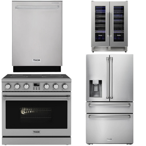 THOR Contemporary Package - 36" Electric Range, Refrigerator, Dishwasher and Wine Cooler, AP-ARE36-C82