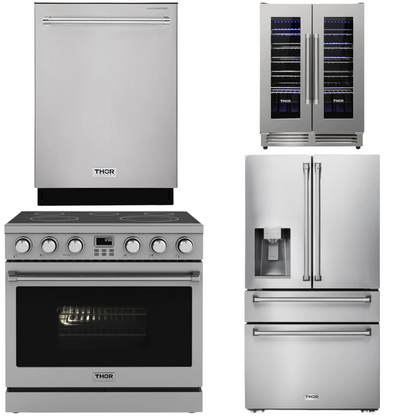 THOR Contemporary Package - 36" Electric Range, Refrigerator, Dishwasher and Wine Cooler, AP-ARE36-C82