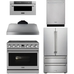 THOR Contemporary Package - 36" Electric Range, Range Hood, Refrigerator, Dishwasher and Microwave, AP-ARE36-C94