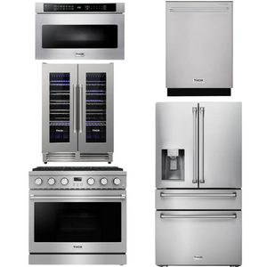 THOR Contemporary Package - 36" Gas Range, Refrigerator, Dishwasher, Microwave and Wine Cooler, AP-ARG36-A129