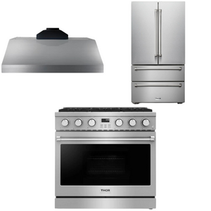 THOR Contemporary Package - 36" Gas Range, Range Hood and Refrigerator, AP-ARG36-A16