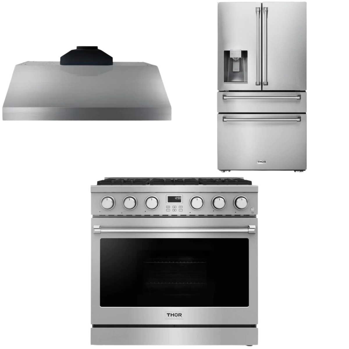 THOR Contemporary Package - 36" Gas Range, Range Hood and Refrigerator, AP-ARG36-A17