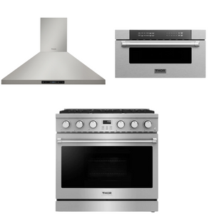 THOR Contemporary Package - 36" Gas Range, Range Hood and Microwave, AP-ARG36-A19