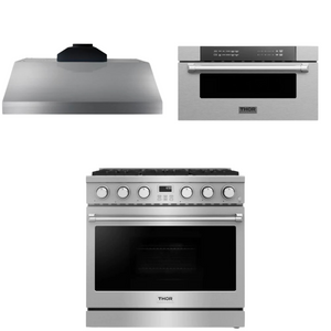THOR Contemporary Package - 36" Gas Range, Range Hood and Microwave, AP-ARG36-A21