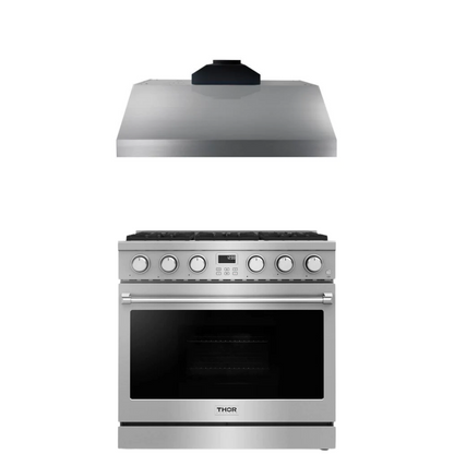 THOR Contemporary Package - 36" Gas Range and Range Hood, AP-ARG36LP-B2