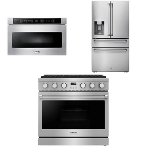 THOR Contemporary Package - 36" Gas Range, Refrigerator and Microwave, AP-ARG36-A36