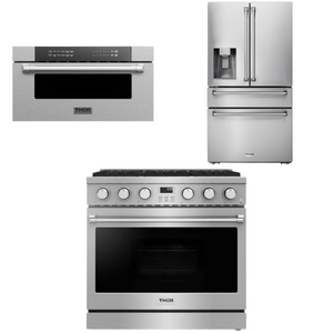 THOR Contemporary Package - 36" Gas Range, Refrigerator and Microwave, AP-ARG36-A37