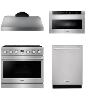 THOR Contemporary Package - 36" Gas Range, Range Hood, Dishwasher and Microwave, AP-ARG36-A54