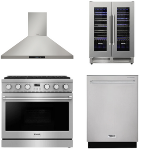 THOR Contemporary Package - 36" Gas Range, Range Hood, Dishwasher and Wine Cooler, AP-ARG36-A57