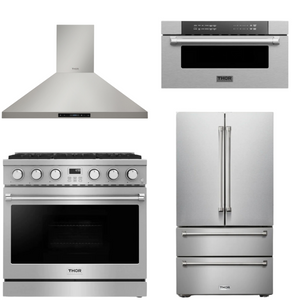 THOR Contemporary Package - 36" Gas Range, Range Hood, Refrigerator and Microwave, AP-ARG36-A61