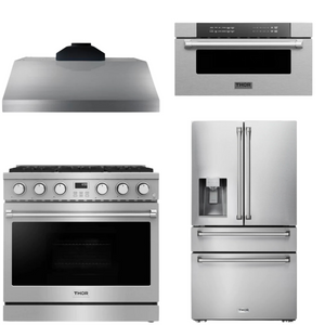 THOR Contemporary Package - 36" Gas Range, Range Hood, Refrigerator and Microwave, AP-ARG36-A67