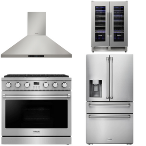 THOR Contemporary Package - 36" Gas Range, Range Hood, Refrigerator and Wine Cooler, AP-ARG36-A69