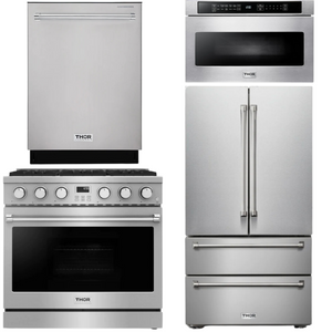 THOR Contemporary Package - 36" Gas Range, Refrigerator, Dishwasher and Microwave, AP-ARG36-A74