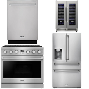 THOR Contemporary Package - 36" Gas Range, Refrigerator, Dishwasher and Wine Cooler, AP-ARG36-A82