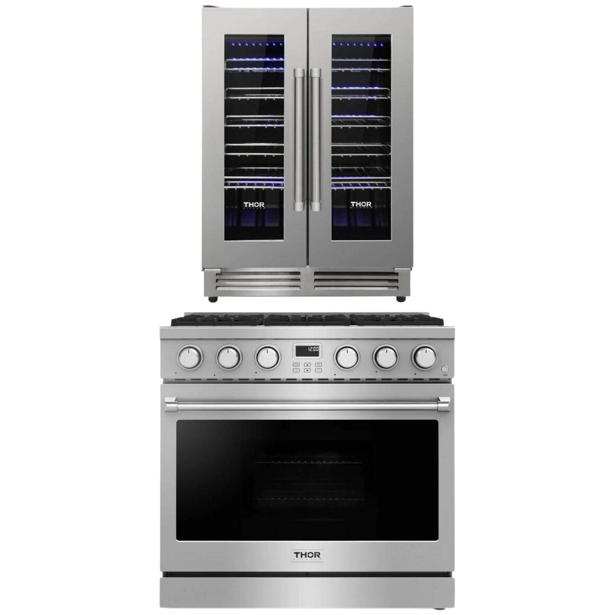 THOR Contemporary Package - 36" Gas Range and Wine Cooler, AP-ARG36-A9