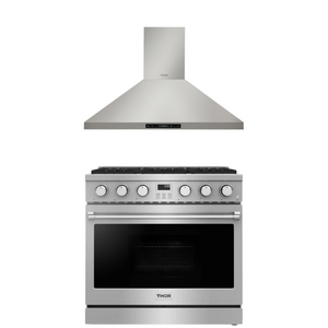 THOR Contemporary Package - 36" Gas Range and Range Hood, AP-ARG36LP-B1