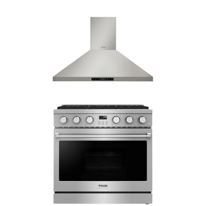 THOR Contemporary Package - 36" Gas Range and Range Hood, AP-ARG36LP-B1