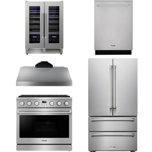 THOR Contemporary Package - 36" Gas Range, Range Hood, Refrigerator, Dishwasher and Wine Cooler, AP-ARG36LP-B104
