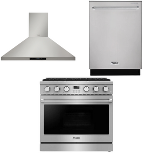 THOR Contemporary Package - 36" Gas Range, Range Hood and Dishwasher, AP-ARG36LP-B11