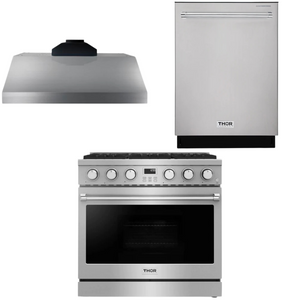 THOR Contemporary Package - 36" Gas Range, Range Hood and Dishwasher, AP-ARG36LP-B13